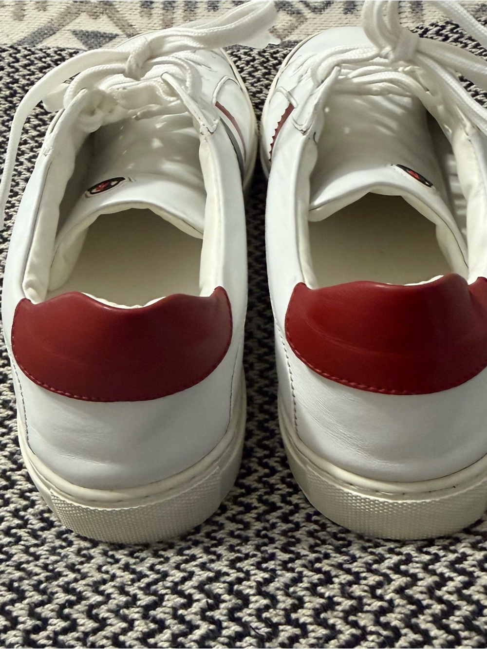 Moncler Ariel Low Top White Leather Sneakers with Red & Blue Accents - Picture 4 of 10
